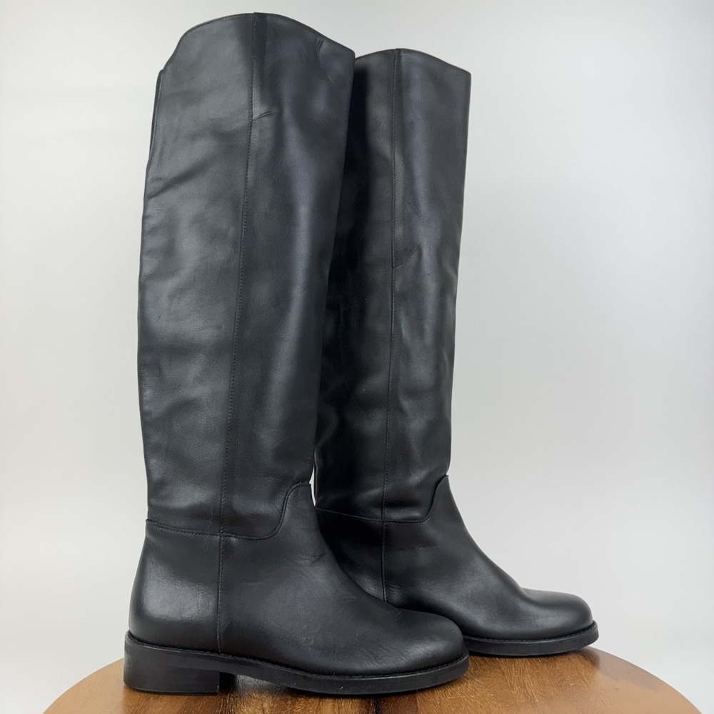 $300 Womens Zigi Sansa Black Leather Knee High Pull On Riding Boots Size 38 GUC